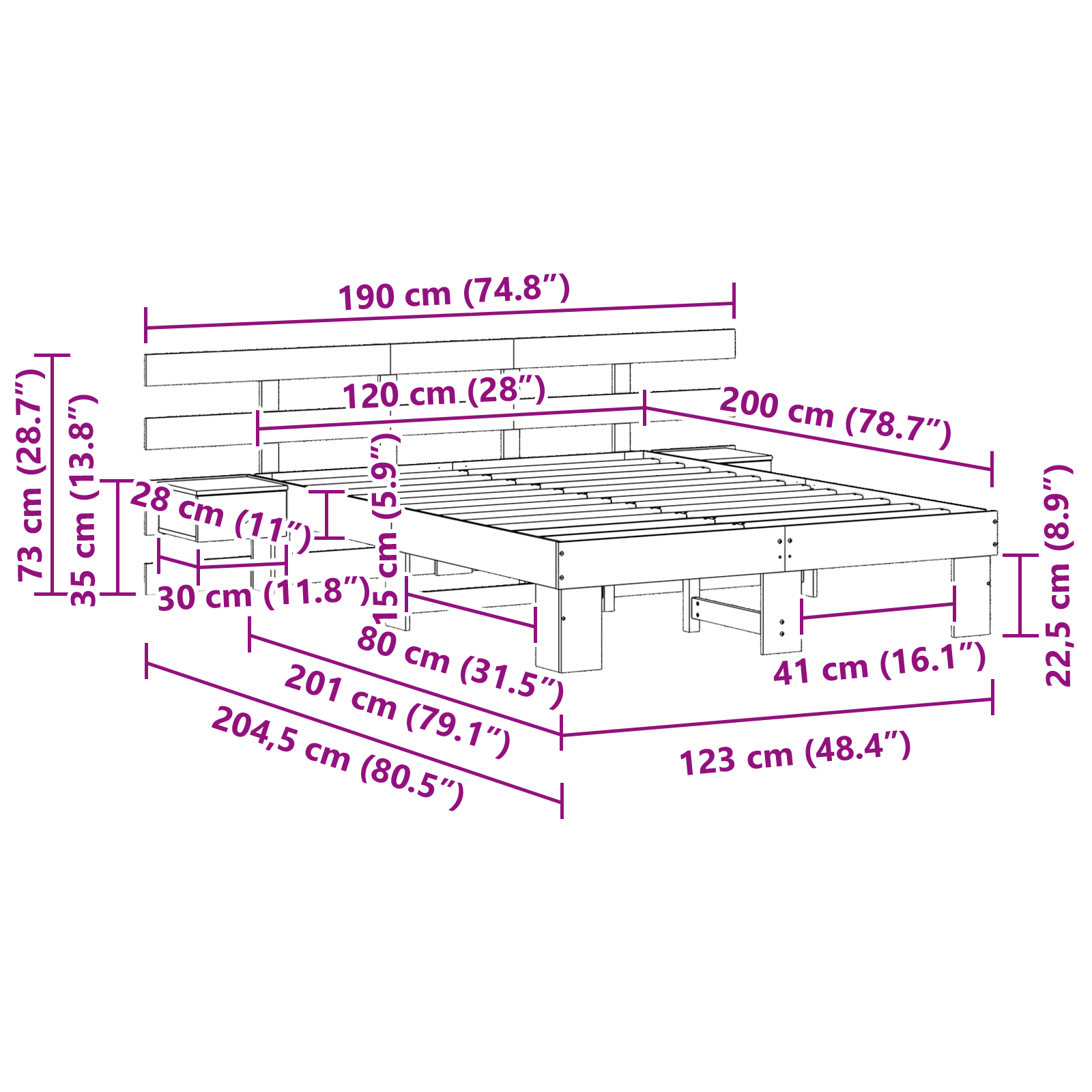 Ágykeret barna 120 x 200 cm tömör fenyőfa és tömör fenyőfa
