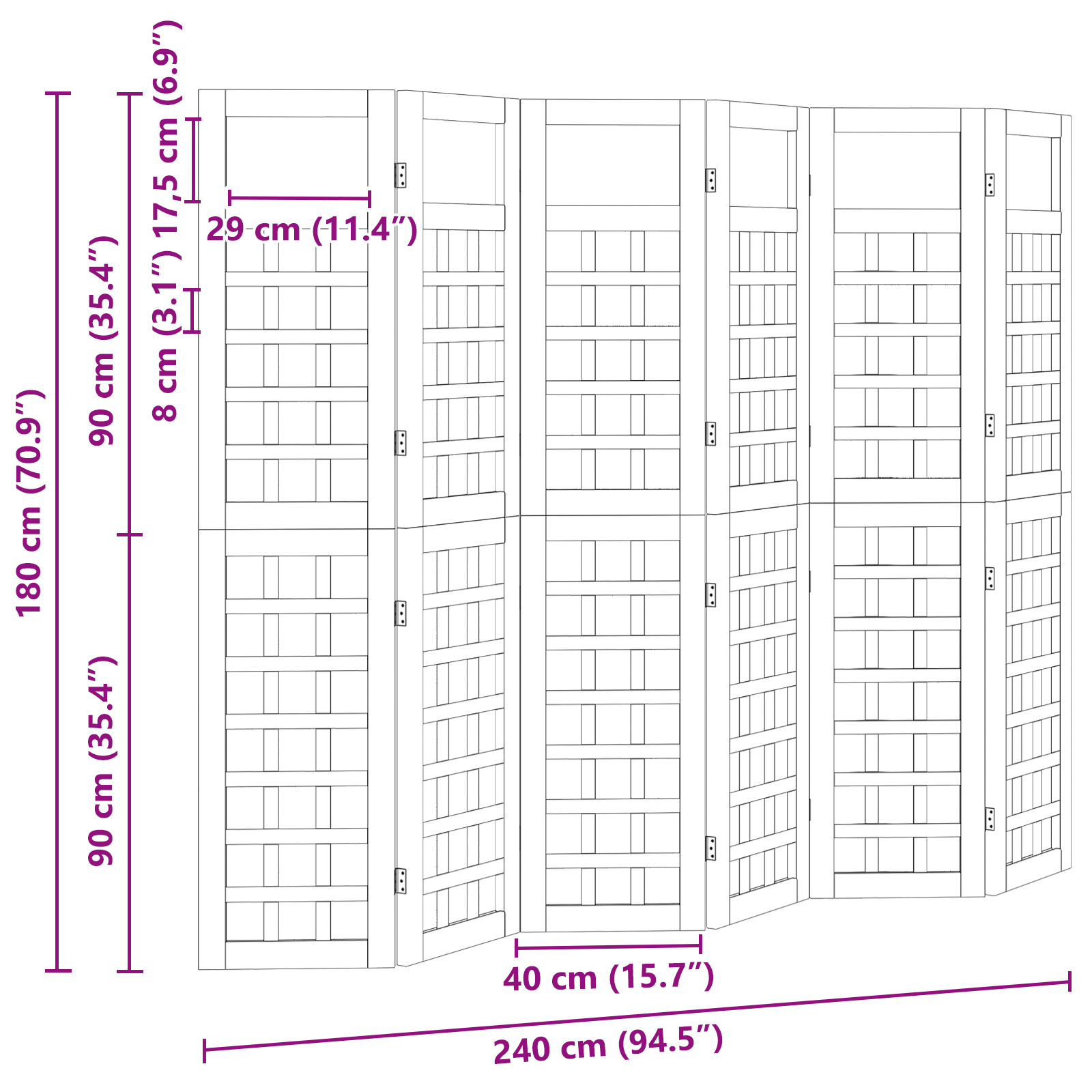Kültéri magánélet védő 6 panel impregnált fa fenyő, kültéri képernyő 120x180 cm impregnált fa fenyő