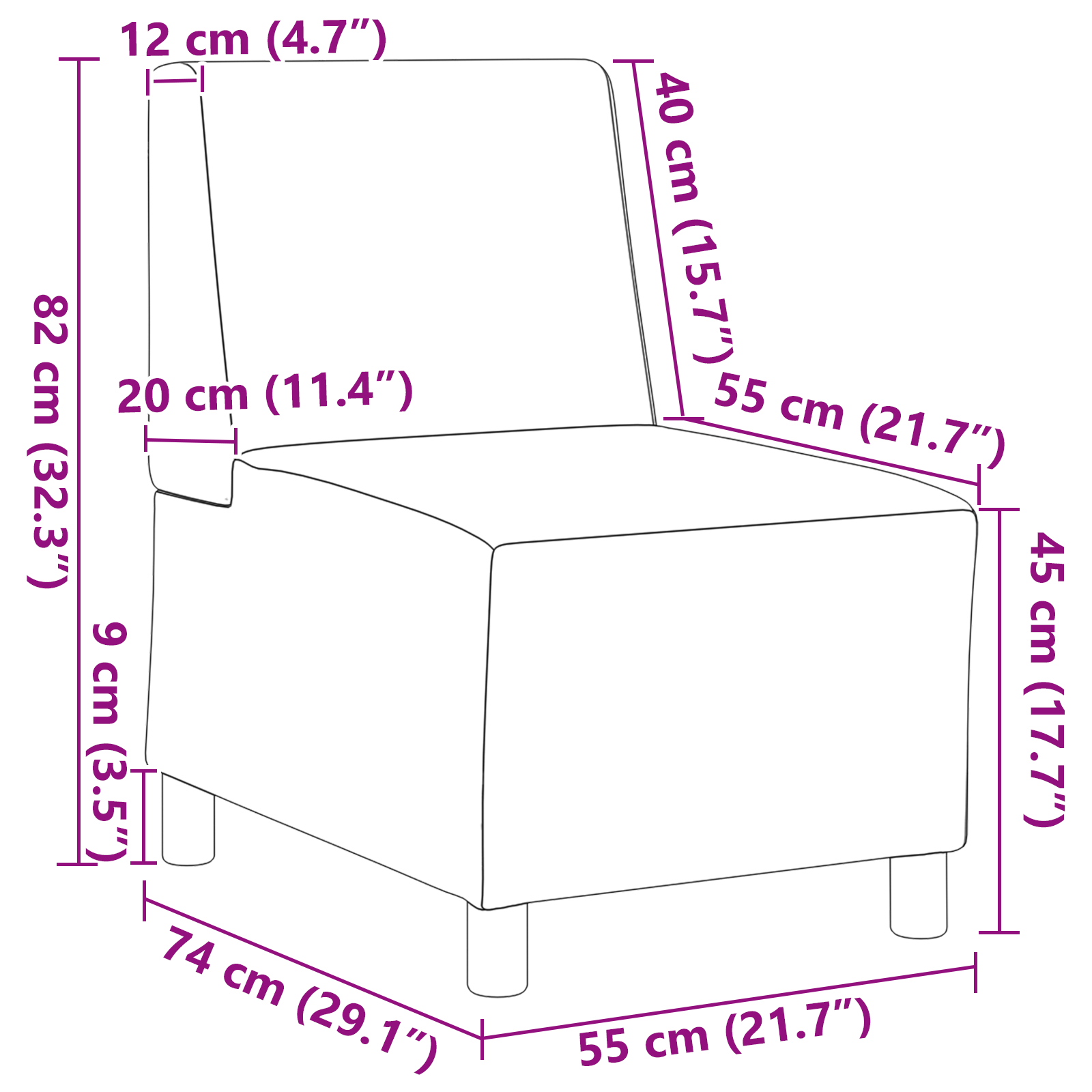 Sofa chiar 3 pcs kék 55 x 74 x 82 cm bársony anyag Sofa chiar 3 pcs kék 55 x 74 x 82 cm bársony anyag