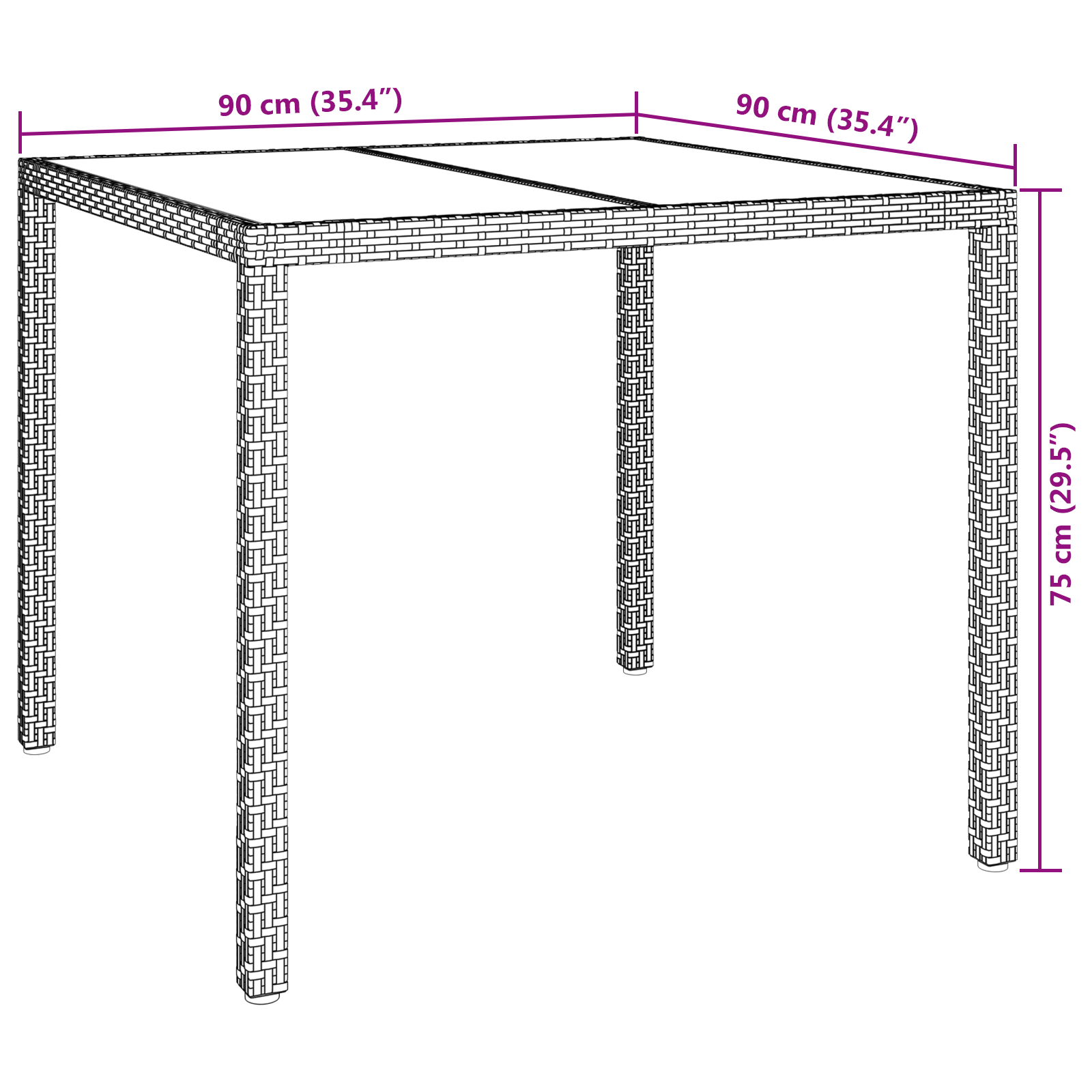 Kert étkezőasztal barna 90x90x75 cm polirattan