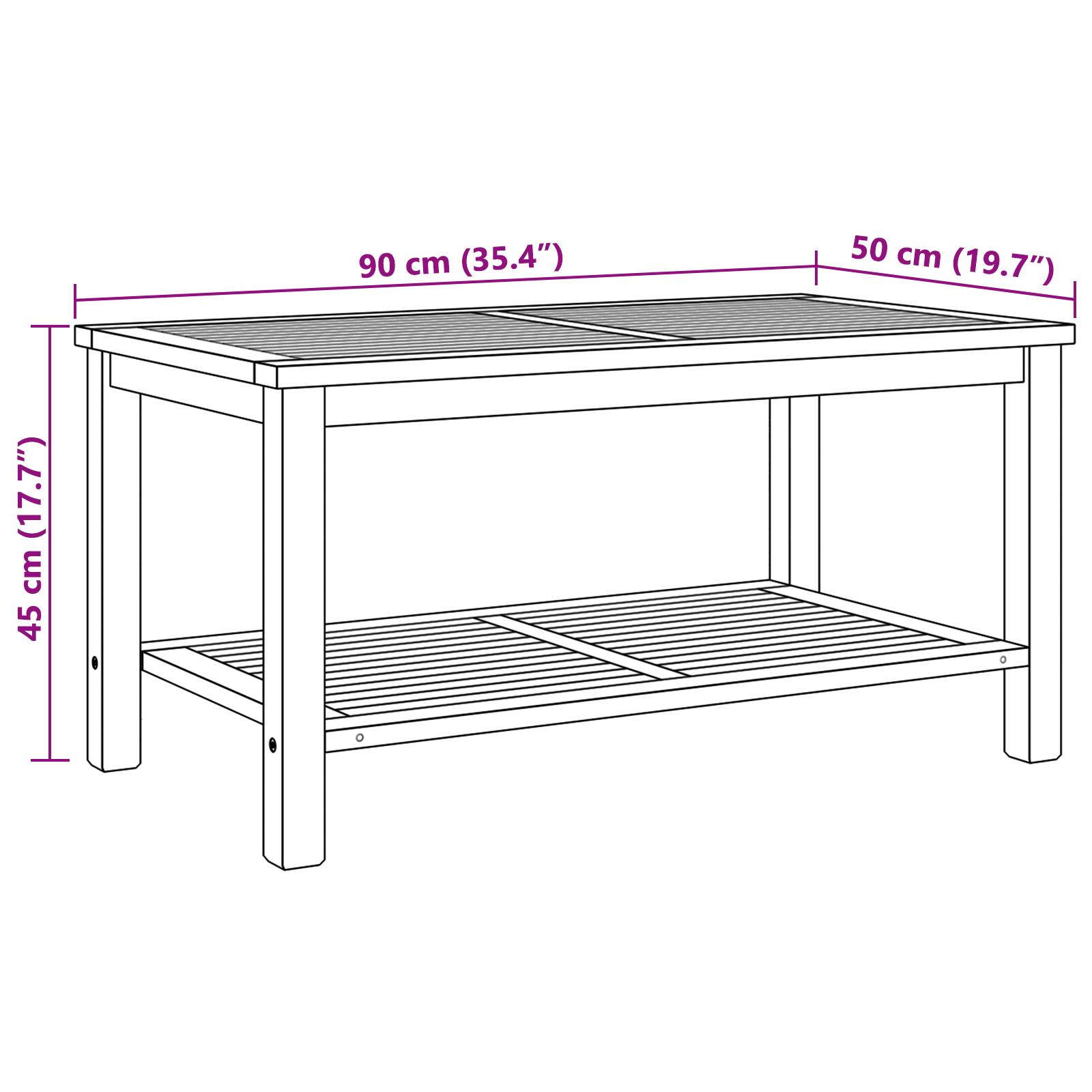 Dohányzóasztal barna 90 x 50 x 45 cm tömör tíkfa