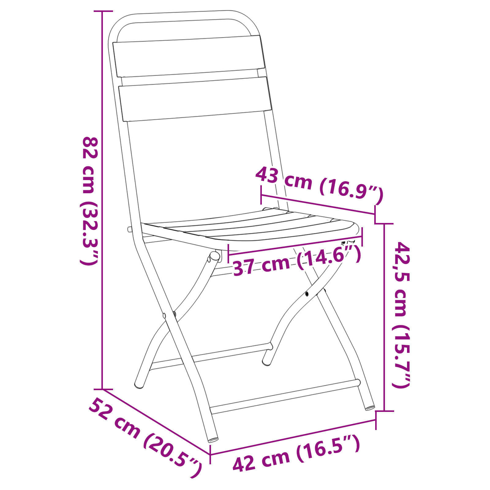 Összecsukható kerti székek 2 db antracit 42x52x82 cm porszórt acél