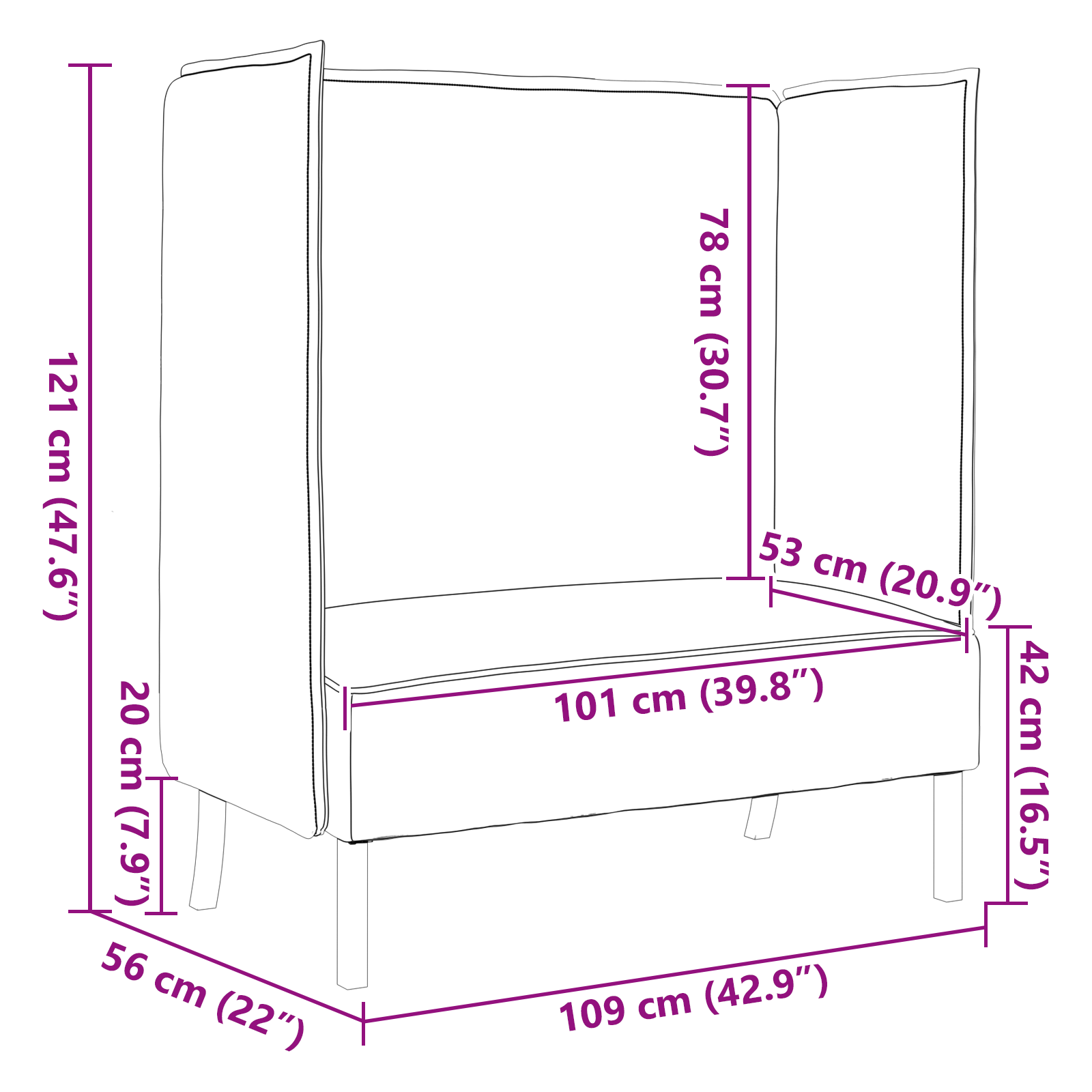 Magas háttámlás kanapé világos sárga 109x56x121 cm szövet