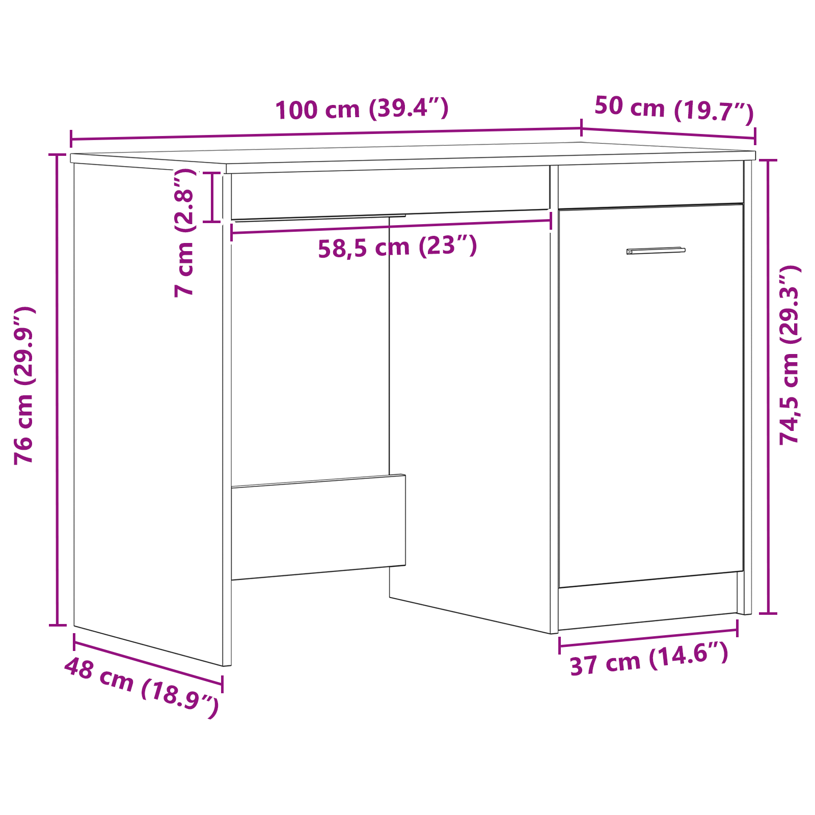Asztal fekete tölgy 100x50x76 cm szerelt fa