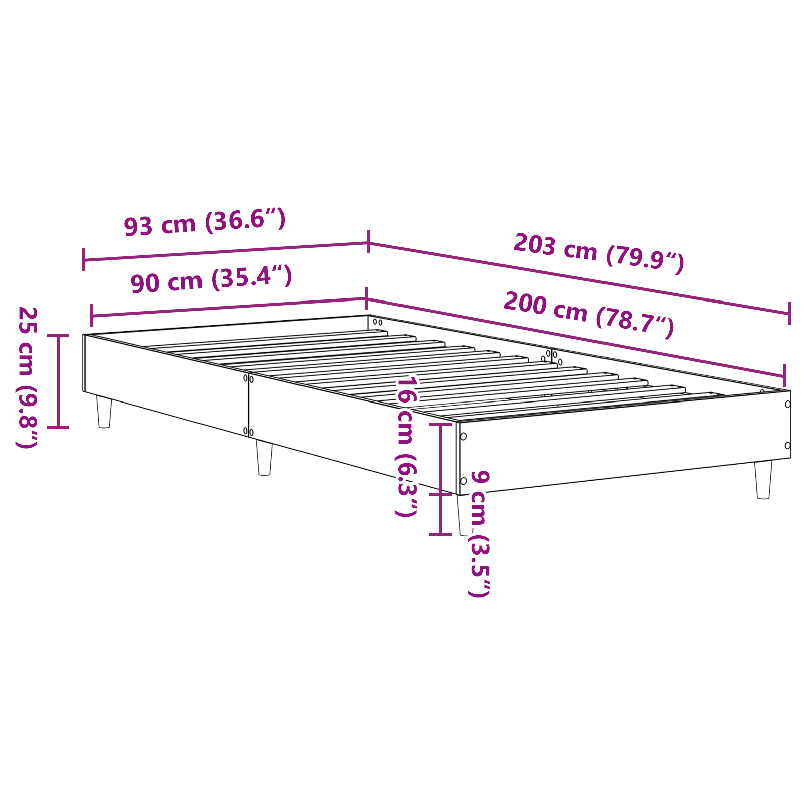 90x200 cm-es fekete tölgy műanyag ágykeret 90x200 cm-es fekete tölgy műanyag ágykeret