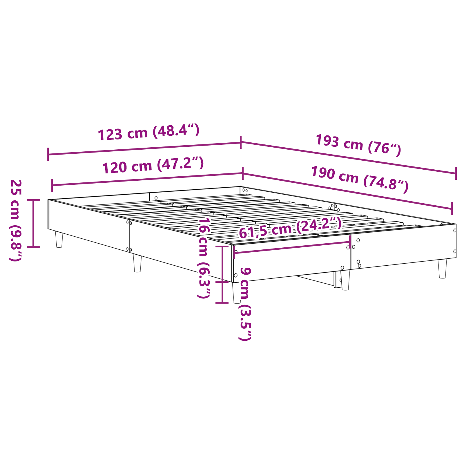120x190 cm-es fekete tölgy ágykeret műanyagból 120x190 cm-es fekete tölgy ágykeret műanyagból