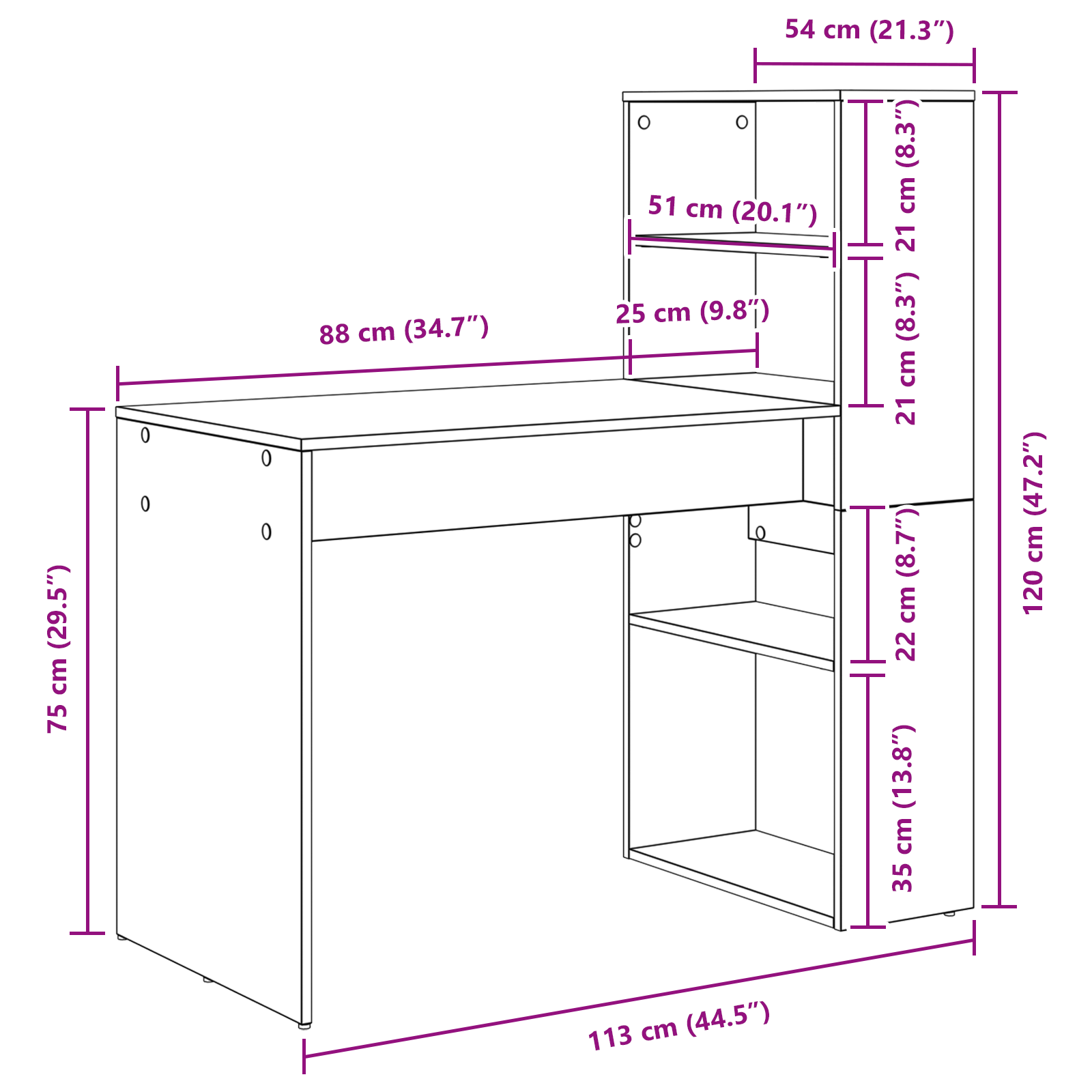 Asztal tárolóval beton szürke 113x54x120 cm szerelt fa