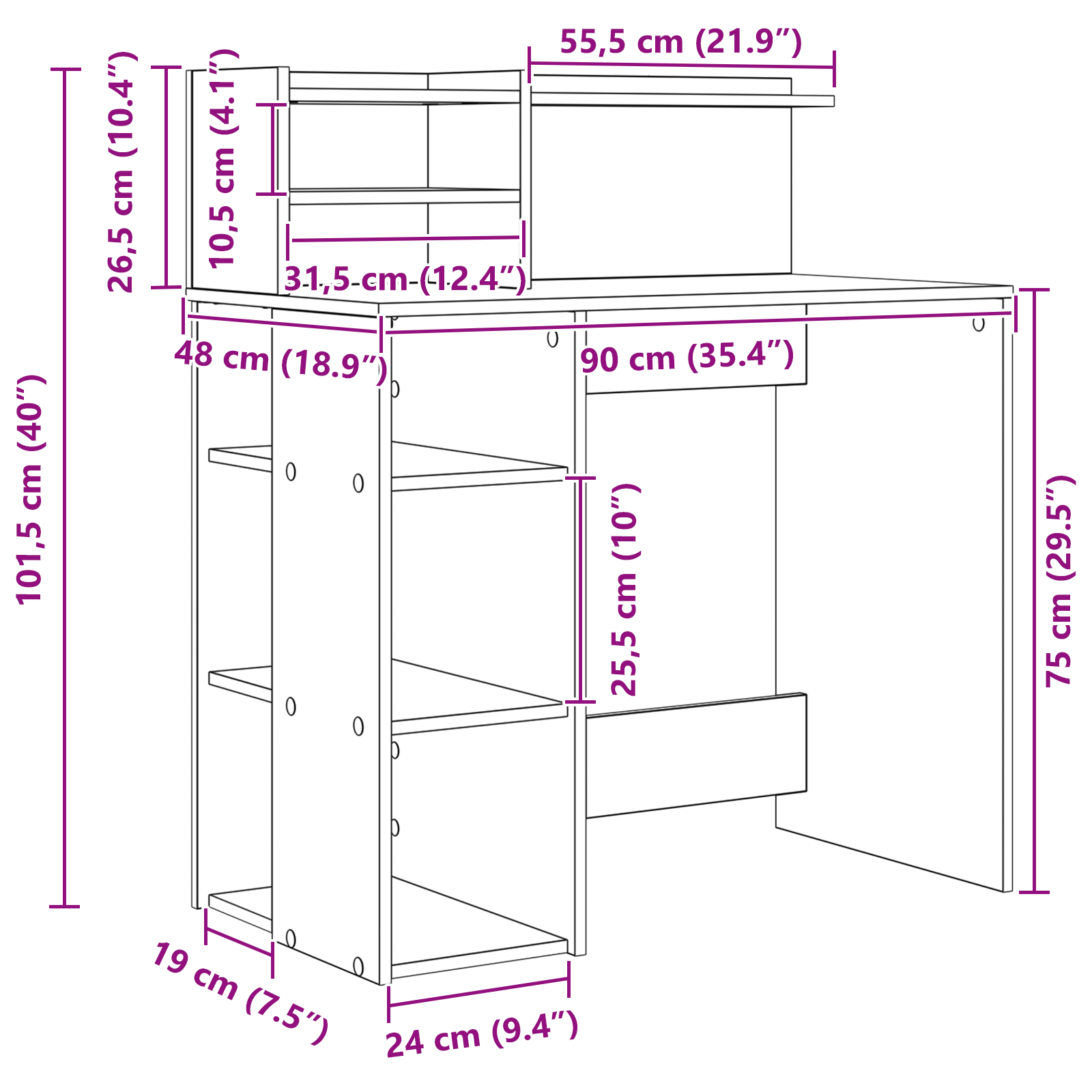 Tárolós asztal beton szürke 90x48x101.5 cm szerelt fa