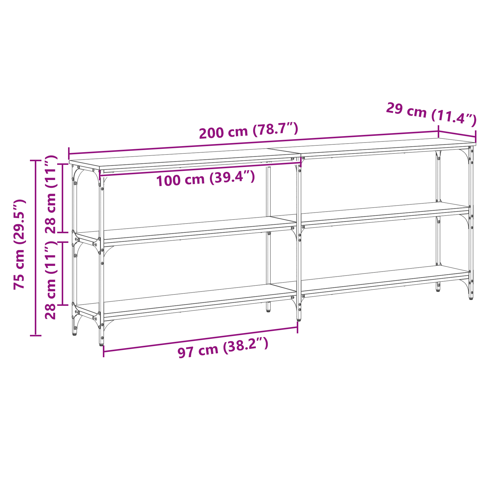 Konsole asztal régi fa 200x29x75 cm műgyanta fafából