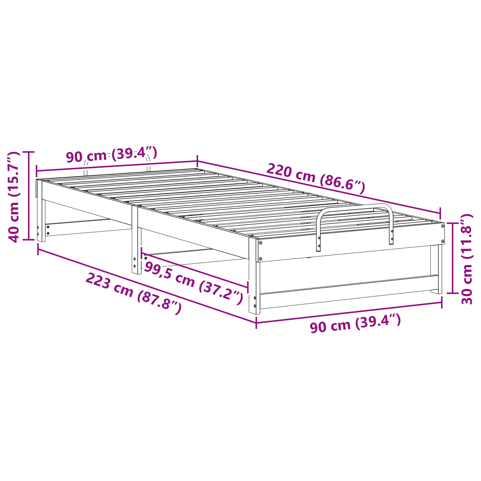 Ágykeret hordozó fogantyúkkal barna 90 x 220 cm tömör fenyőfa