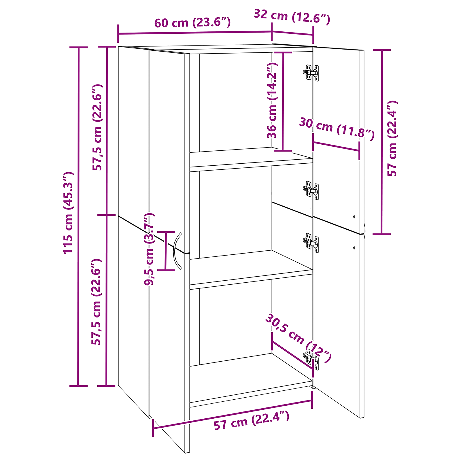 Irodai szekrény polcokkal tárolóval ajtóval musta tammi 60 x 32 x 115 cm faanyag