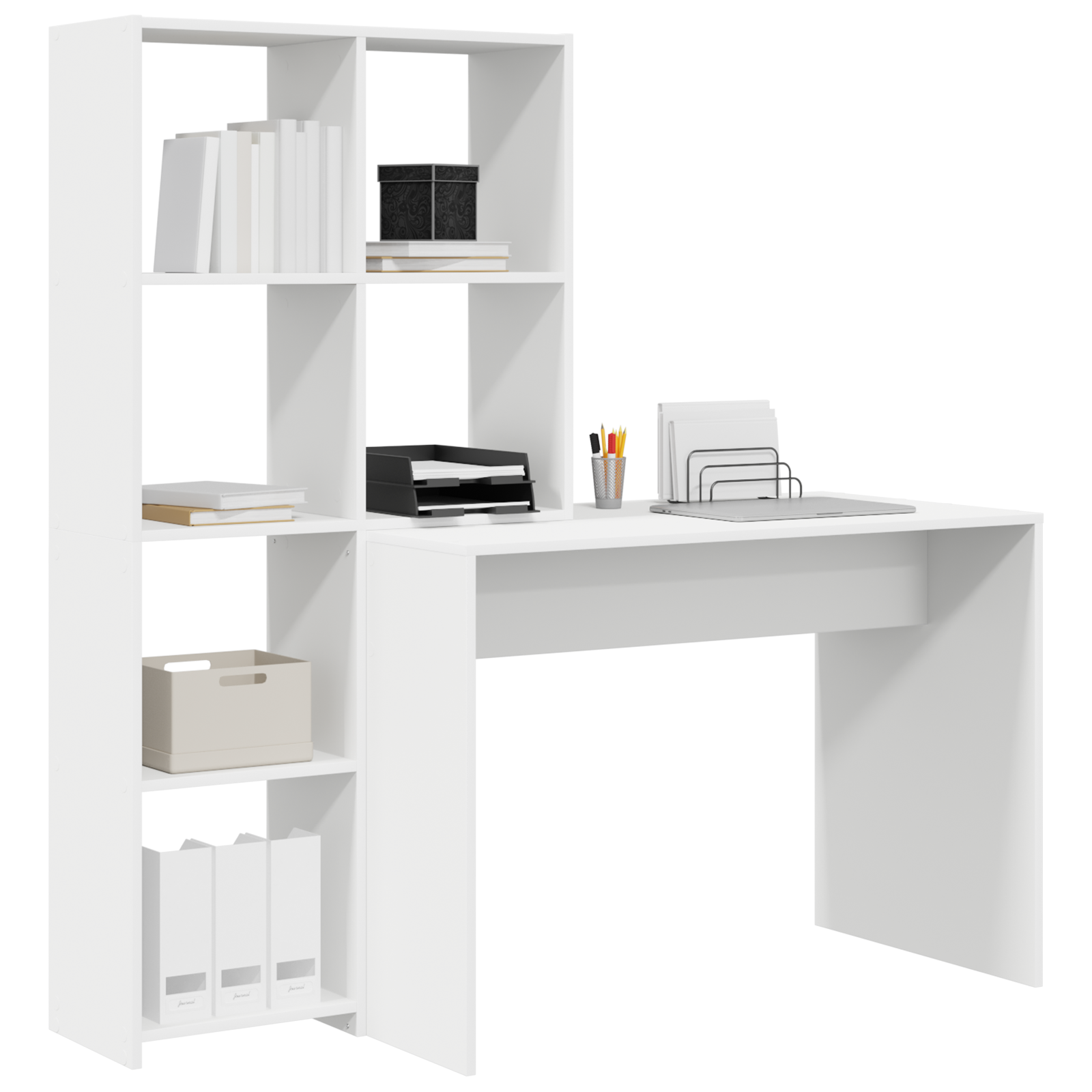 Asztal polcokkal tárolóval fehér 138.5 x 55 x 143 cm faanyag