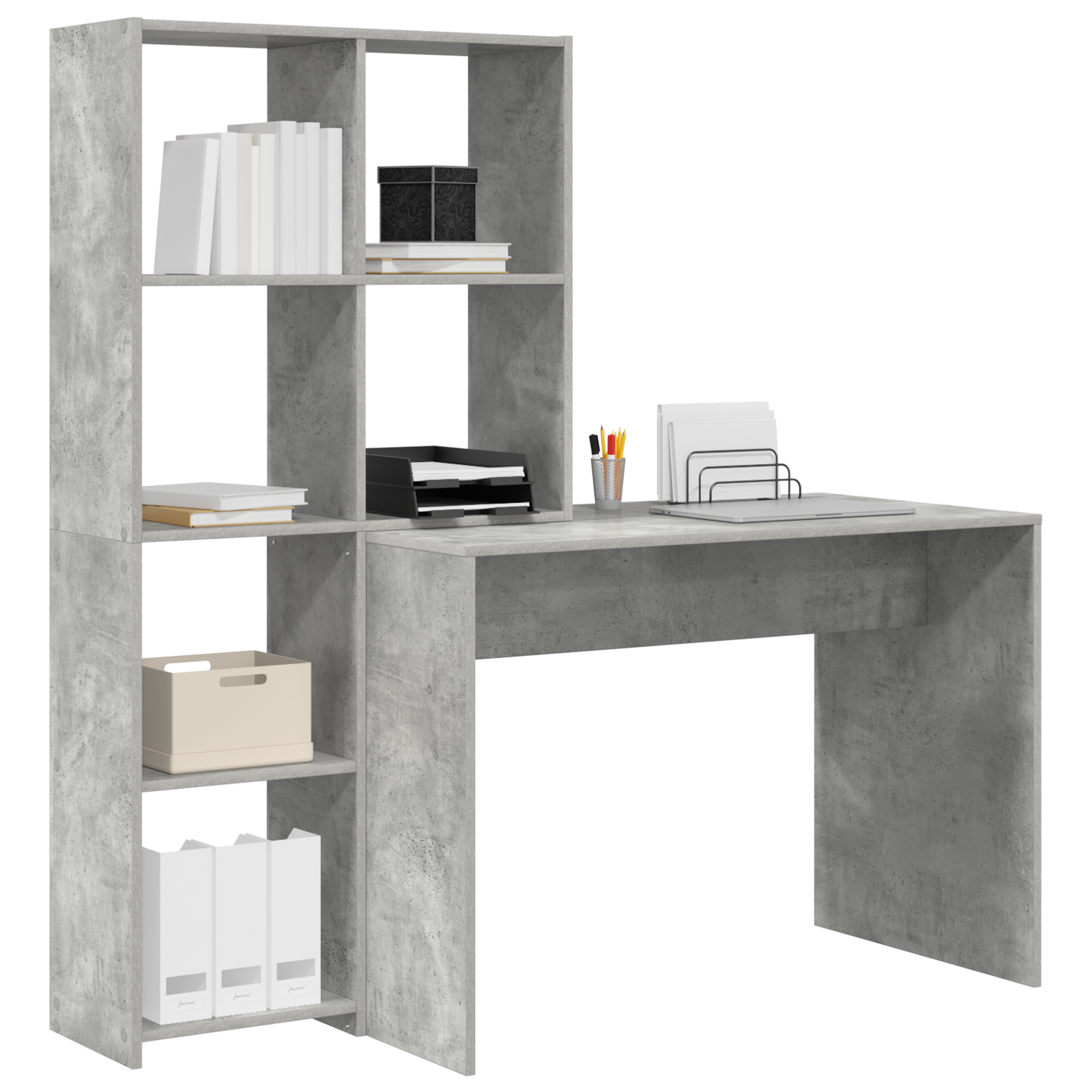 Asztal polcokkal tárolóval beton szürke 138.5 x 55 x 143 cm faanyag