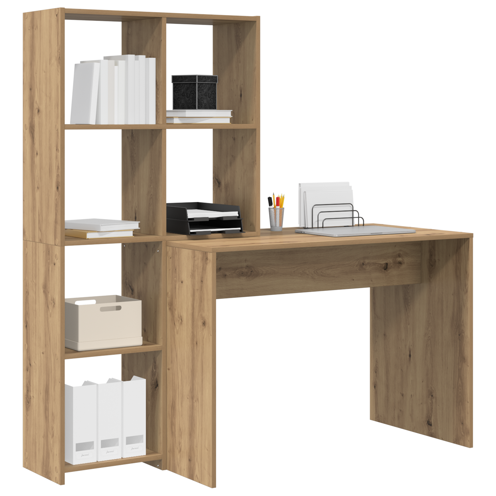 Asztal polcokkal tárolóval kézműves tölgy 138.5 x 55 x 143 cm faanyag Asztal polcokkal tárolóval kézműves tölgy 138.5 x 55 x 143 cm faanyag