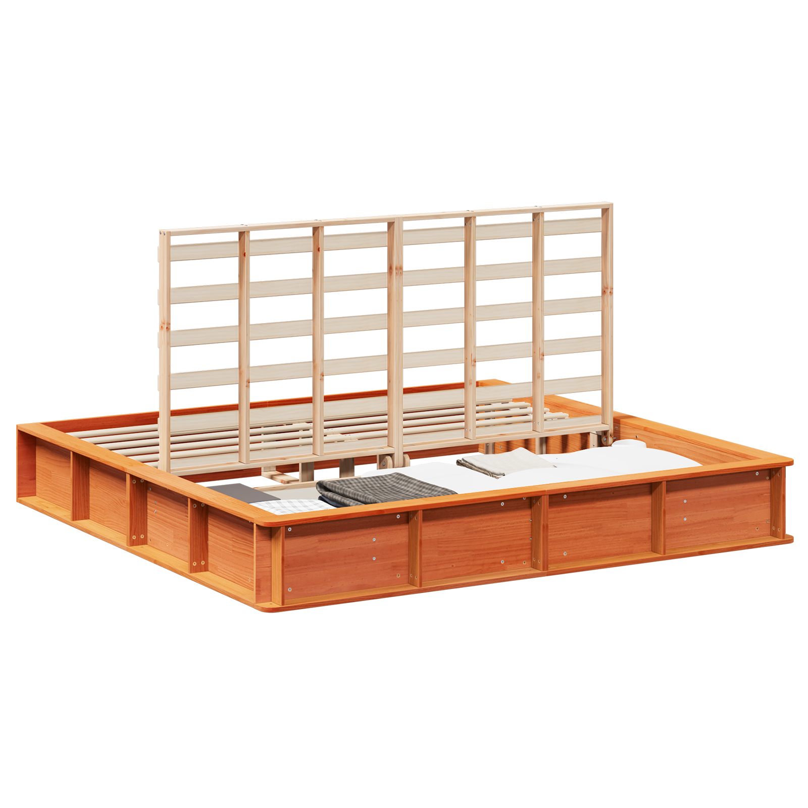 Ágykeret felnyitható tárolóval viasszal kezelt barna 180x200 cm szilárd fenyő