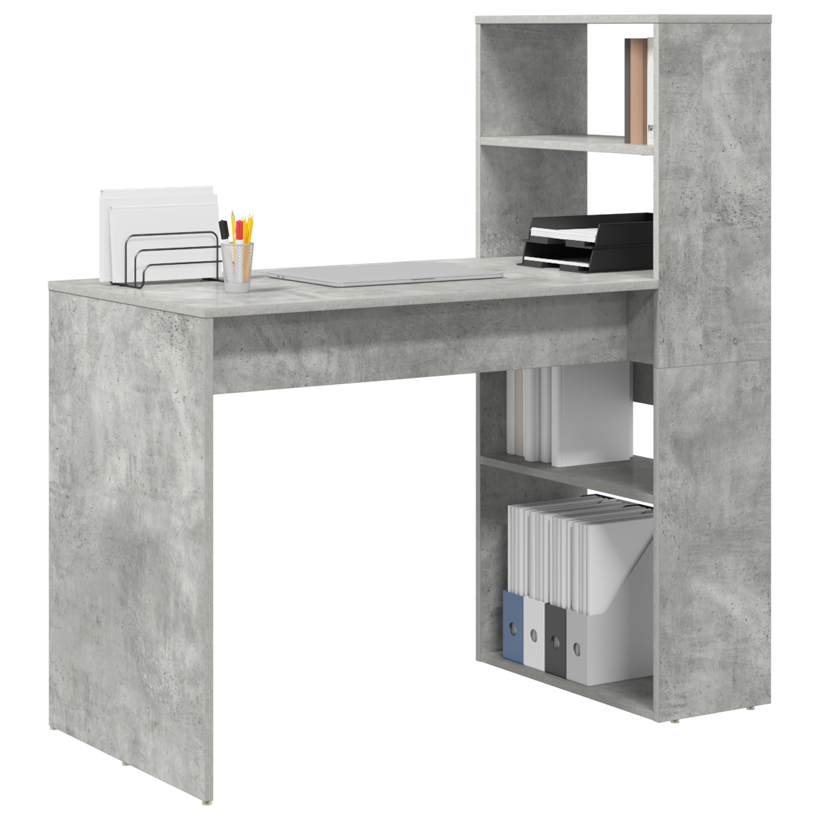Asztal tárolóval beton szürke 113x54x120 cm szerelt fa