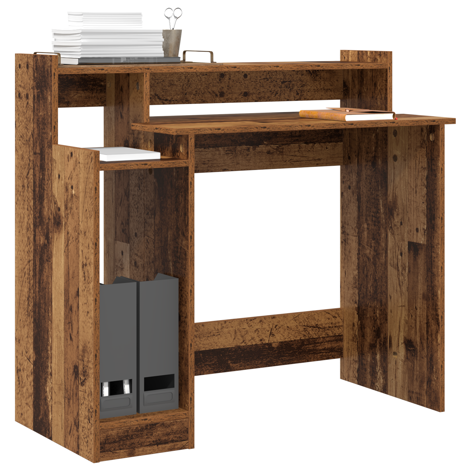 Asztal with desk lamps polcokkal tárolóval öreg fa 97 x 45 x 90 cm faanyag