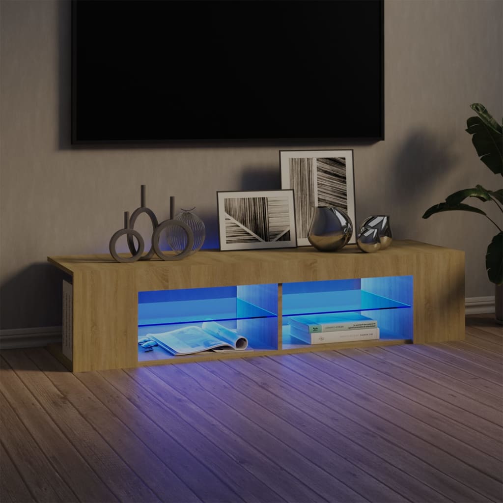 Sonoma-tölgy színű tv-szekrény led-lámpákkal 135 x 39 x 30 cm