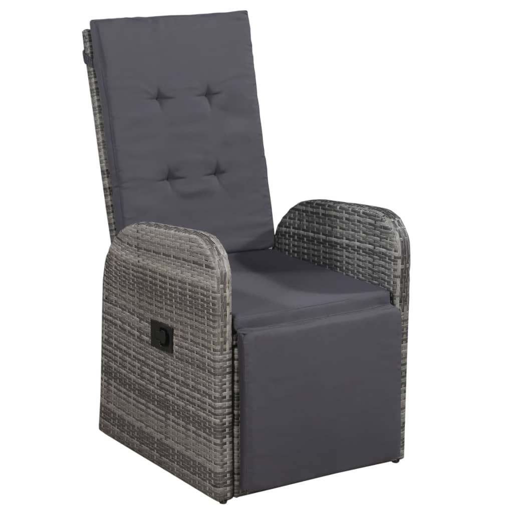 Szürke dönthető háttámlás polyrattan kerti szék párnával