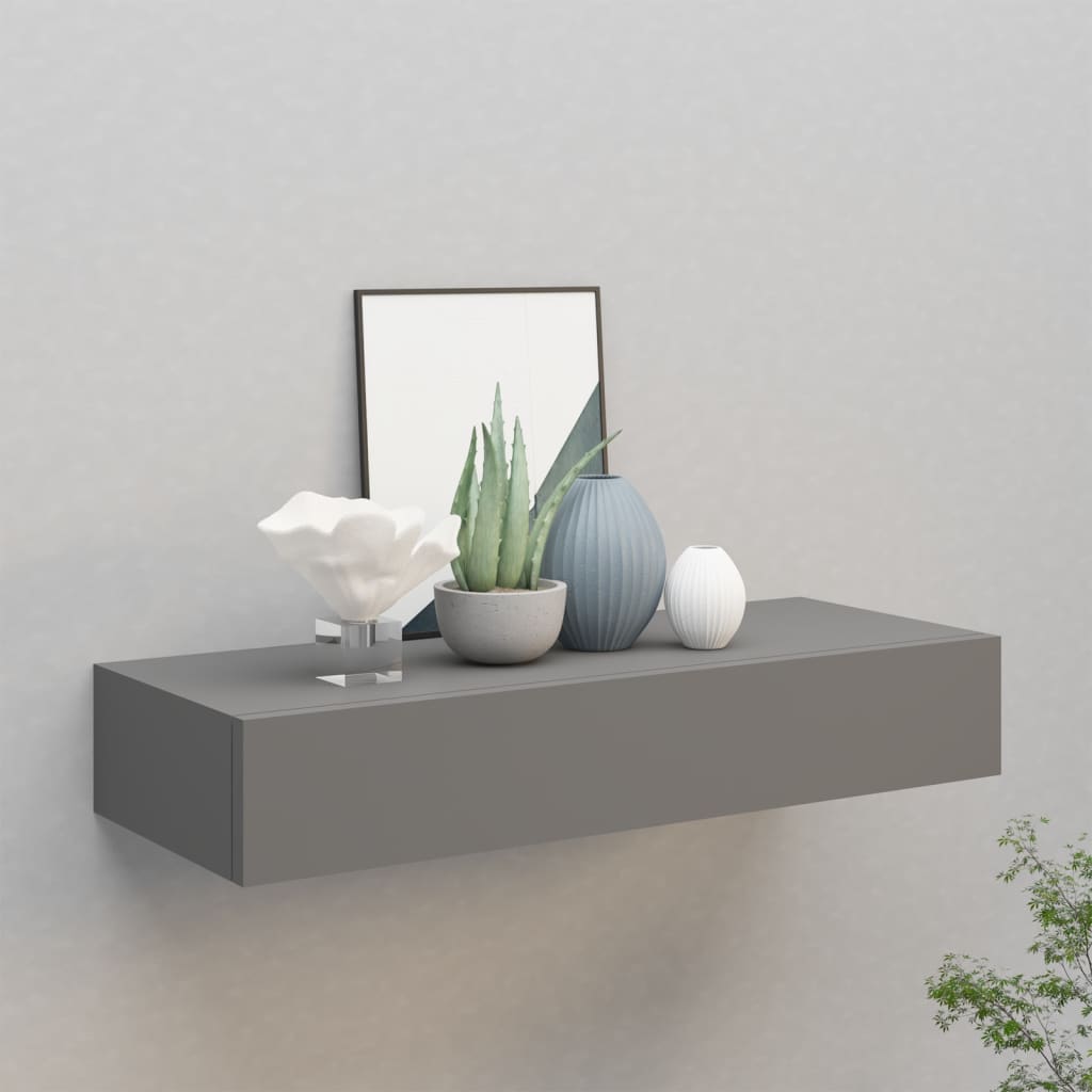 Szürke falra szerelhető fiókos polc 60 x 23,5 x 10 cm