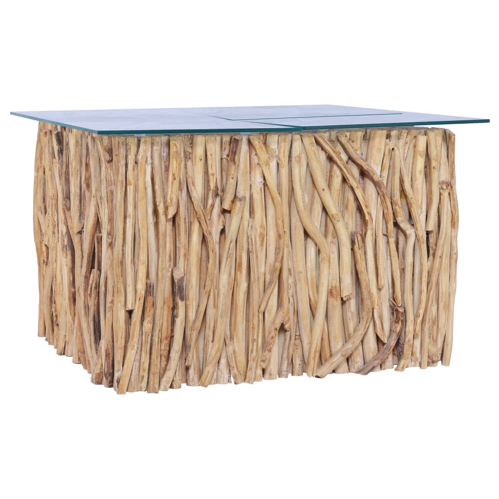 Tömör tíkfa dohányzóasztal üveglappal 66 x 66 x 40 cm