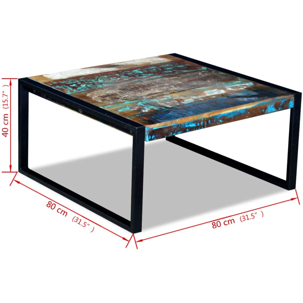 Tömör újrahasznosított fa dohányzóasztal 80 x 80 x 40 cm Tömör újrahasznosított fa dohányzóasztal 80 x 80 x 40 cm