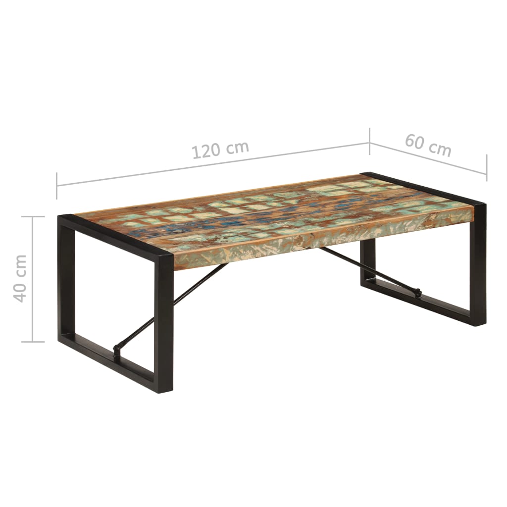Tömör újrahasznosított fából készült dohányzóasztal 120x60x40cm